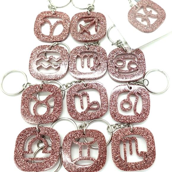 Rose Glitter Gold ZODIAC Charm Keychain - Picture 7 of 11